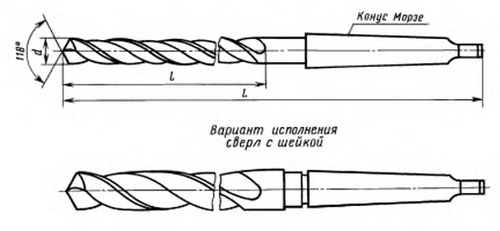 Сверла спиральные длинные с коническим хвостовиком ГОСТ 12121-77